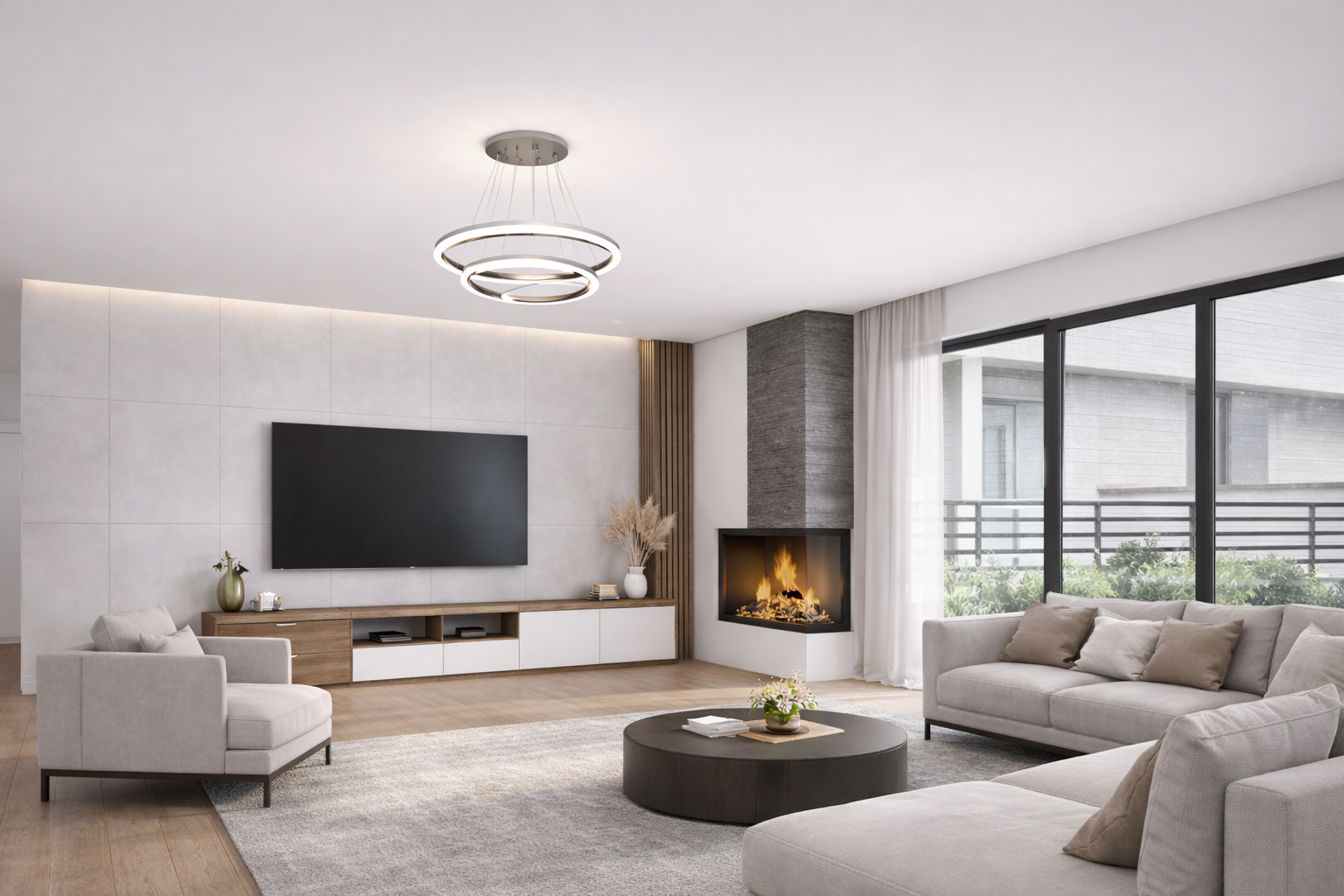 Doğa İnci Villaları 2 şömineli salon iç mekânı